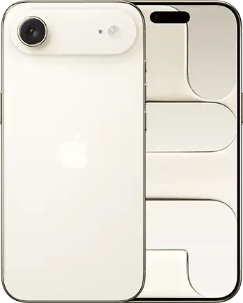 Two white smartphones. One with an Apple logo and single camera, the other a stylized, modern design.