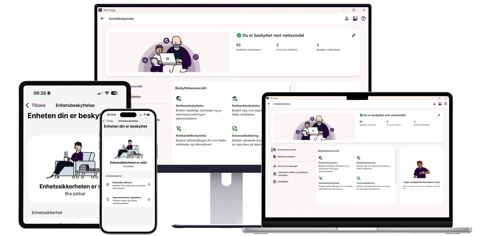 Telia Trygg app in use on different devices Telia Trygg app in use on different devices