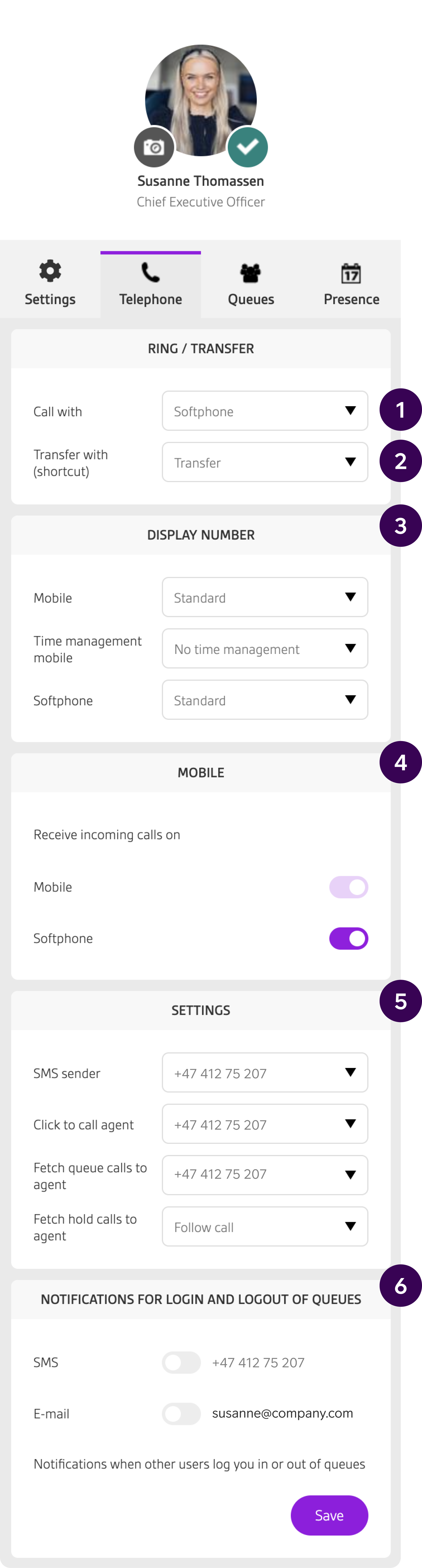 Telia Smart Connect, Min Profil - Telefoninnstillinger