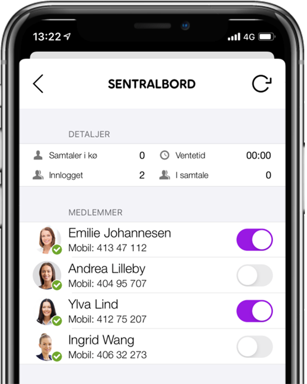 Skjermdump av mobilappen til Telia Bedriftsnett