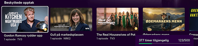 Skjermbilde i Telia Play som viser beskyttede opptak inne på Mitt innhold.