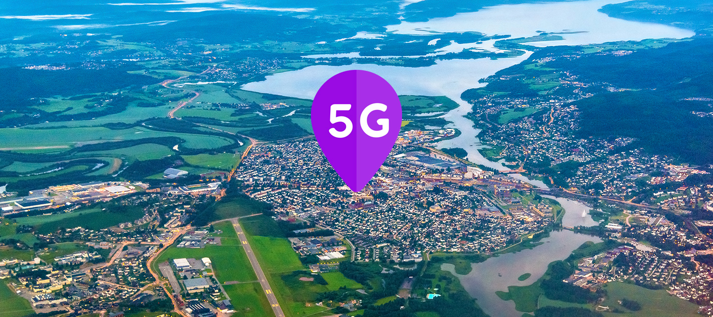 Oversiktsbilde over Lillestrøm med geopin 5G