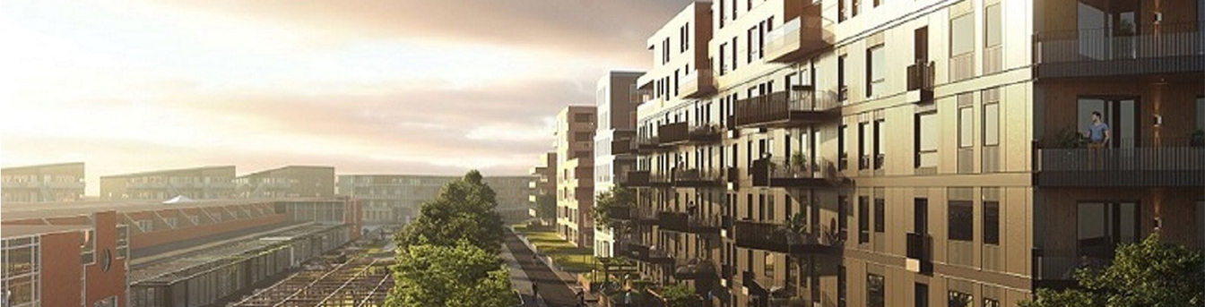 Stor moderne boligbygning med hageområde