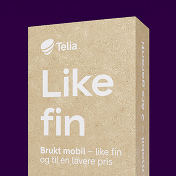 Like fin, brukt mobiltelefon i miljøvennlig eske