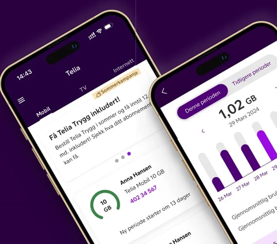 Skjermbilder fra Telia-appen