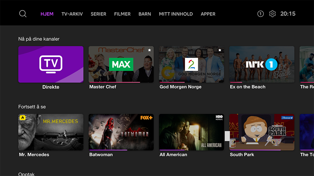 Skjermbilde av Telia Play på TV-skjermen