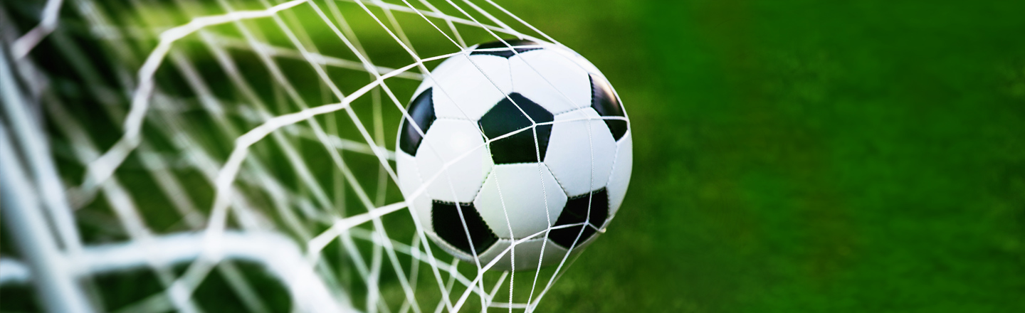 Gress med fotball i et mål