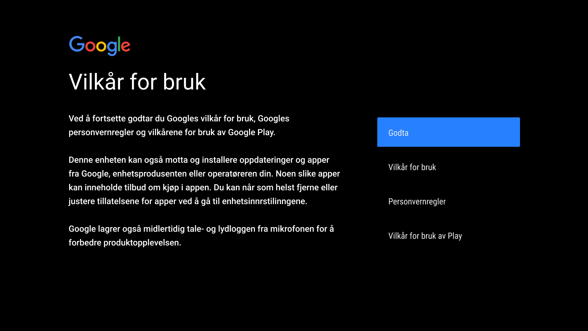 Google vilkår