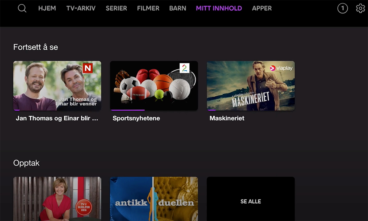Skjermdump fra Mitt innhold på Telia Play.